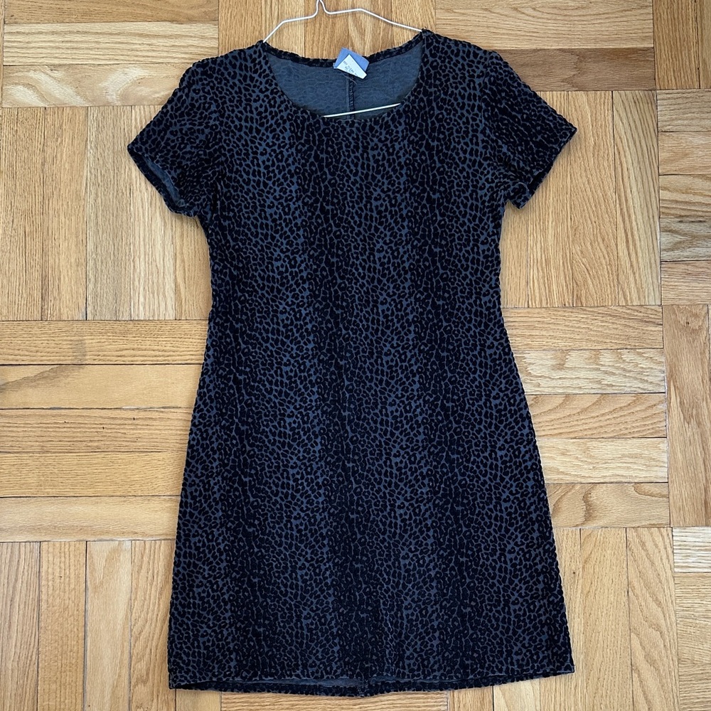 Vintage Black Leopard velvet Dress